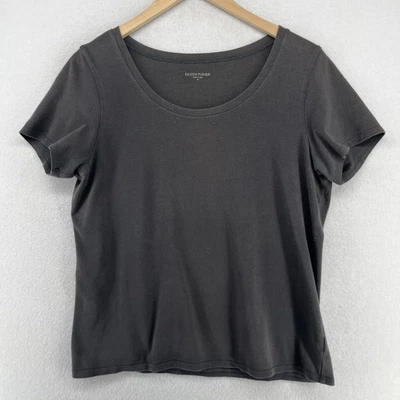 Top EILEEN FISHER M Elástico Algodón Orgánico Cuello Redondo Manga Corta Gris EE. UU. Foto 1 de 4