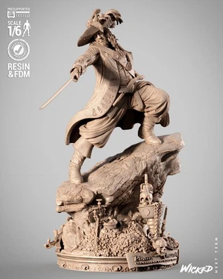 Captain Barbossa 3D Printed Figure, Unpainted Black Pearl Pirate Model Kit - Image 1 of 4