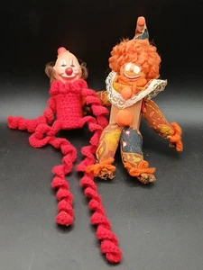2 Vintage Plush wood clown folk art homemade toys - Picture 1 of 3
