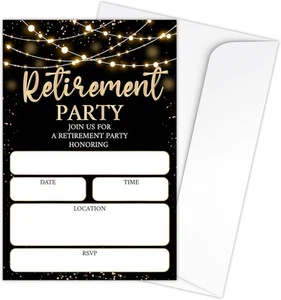 Zodvery Retirement Party Invitations Cards - Gold Sparkles & Retirement-01 - Picture 1 of 5
