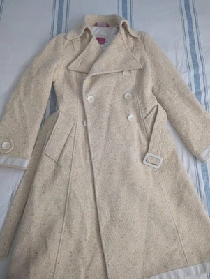 Abrigo Mackage Mezcla Lana Borde Cuero Doble Pecho Cinturón Talla M Crema Foto 1 de 4