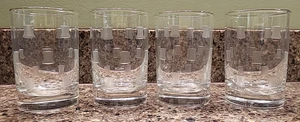 Libby Saftgläser Windsor Schliff geätzte Quadrate 4er Set kubistisch MCM Retro - Bild 1 von 7