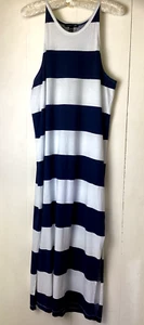 Rusty Sleeveless Maxi Dress Australian Size 10 Side Splits Blue White Stripes - Picture 1 of 14