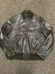 Topman Mens GENUINE LEATHER Brown Bomber Jacket. MEDIUM. Retro. Classic - Picture 1 of 12