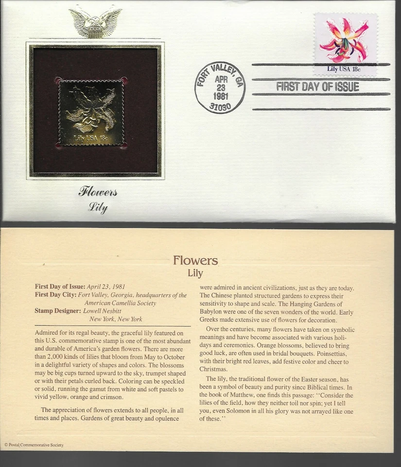 Flowers--Lily--1st day issue-Golden Replica - Image 1 of 1