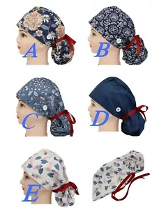 *VENDEDOR DE EE. UU.* Sombreros de trabajo de enfermera de algodón con botones de cola de caballo Gorra de cabeza quirúrgica - Imagen 1 de 20