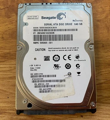 SEAGATE MOMENTUS 2.5" 640GB SATA Hard Drive ST9640320AS 9RN134-020 *TESTED* - Image 1 of 4