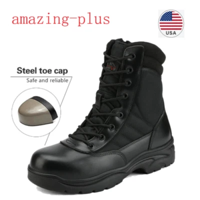 NORTIV 8 Mens Steel Toe Work Boots Side Zip Outdoor Hiking Military Tactical Combat Shoes