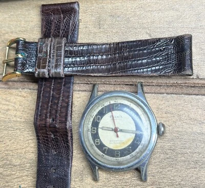 VTG Phenix Wind-Up Men's Watch RUNS 32mm Military W/ Hirsch Reptile Band RUNS - Image 1 of 4