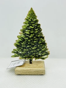 Vtg Fir Tree Table Piece Photographic Transfer (2-Sided Metal, Wood Base) 🎄sm - Picture 1 of 7
