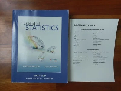 Essential Statistics Math 220 Textbook Book Navidi JMU James Madison University - Image 1 of 4