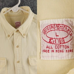 VTG Brooks Brothers Large Yellow Button Up Safari Shirt Long Sleeve Cotton Twill - Picture 1 of 24