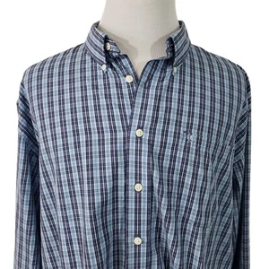 Izod Casual Shirt Mens Size XXL Easy Care Button Up Long Sleeve Blue Check - Picture 1 of 9