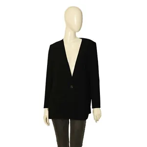Pinko Women's Black Collarless Jacket Pleated Back Single Button Blazer 40 FR - Picture 1 of 9