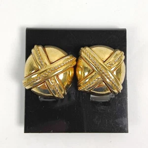 Vtg CINER Clip-on Earrings Button Dome w/ Gold Tone X Overlay - Picture 1 of 6
