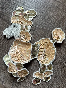 Vintage Poodle Sew On Embroidered Beaded Sequin Applique Patch Pastel - Picture 1 of 7