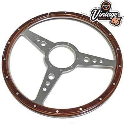 Classic 16" Flat 9 hole Riveted Wood Rim Steering Wheel For Sunbeam Alpine - Image 1 of 3