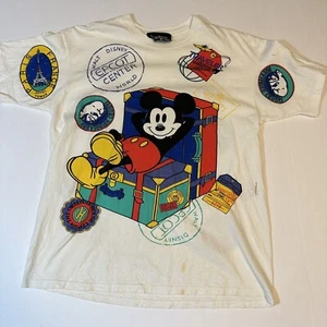 Vtg 90s Walt Disney World Epcot Mickey All Over Print T-Shirt Single Stitch M/L - Picture 1 of 8