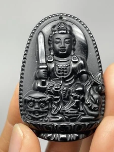 Schwarzer Obsidian Buddha Schnitzerei mit Loch 1,0 Unzen Schutz Reinigung Reiki L1 - Bild 1 von 12