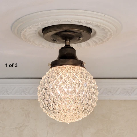 693am Antique/Vtg 20s 30s Glass Ceiling Light Fixture Globe hall  porch Cover
