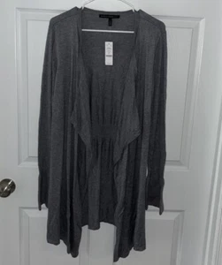 White House Black Market Womens L Grey Long Cardigan Open Front Sweater New WHBM - Picture 1 of 4