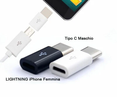 Adattatore adapter da 8 PIN IPHONE FEMMINA a Type Tipo C cavo Maschio - Immagine 1 di 4