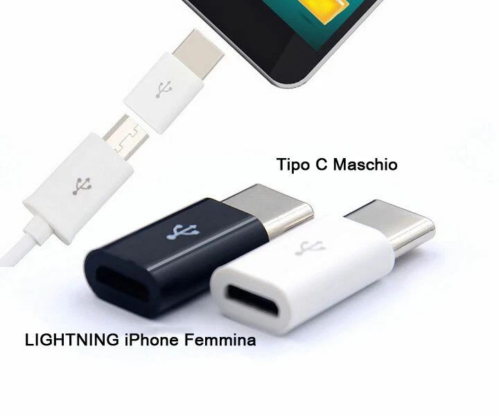 Adattatore adapter da 8 PIN IPHONE FEMMINA a Type Tipo C cavo Maschio - Immagine 1 di 4