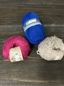 New 3 Skeins Of Plymouth Wool Yarn Blue Pink Multi Beige - Picture 1 of 7