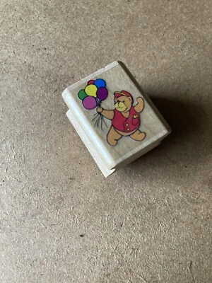 Rare, Vintage 1994 Wood and Rubber Stamp. Cute Bear with Balloons mini stamp - Image 1 of 4