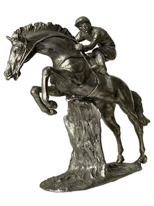 SCULPTURE JOCKEY HORSE RACING - FRENCH BRONZE TIN - EQUESTRIAN MOVEMENT STUDY - Picture 1 of 16