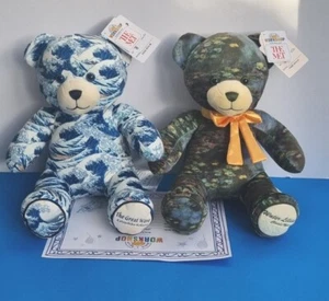 BUILD A BEAR Claude Monet Water Lilies Bear & Great Wave Bear & Bow BNWT - Picture 1 of 15