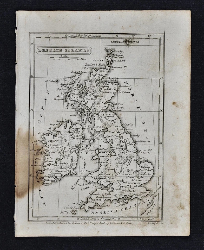 Mapa Boynton 1839 - Islas Británicas Inglaterra Escocia Gales Irlanda Londres Dublín Foto 1 de 1