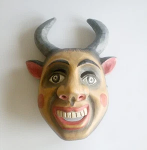 Handcarved Mask Diablo Horn Devil Peru Latin American Folk Art - Picture 1 of 10