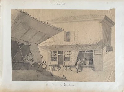 RARE DESSIN AQUARELLE 1854 BOULAÏR GALLIPOLI COMMERÇANT TURQUIE CARNET DE VOYAGE - Photo 1/2