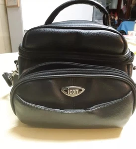 ICON Camera Case Black Leather Like Thick Bag with Shoulder Strap  - Picture 1 of 3