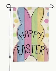 Frohe Ostern Garten Flagge 18"" x 12"" doppelseitig pastell gestreifter Hase Neu $ 0 Versand - Bild 1 von 4