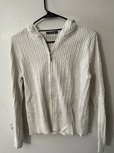 Liz Claiborne Damen großer Reißverschluss vorne Hoodie Pullover Zopfmuster Baumwollmischung elfenbeinfarben - Bild 1 von 7