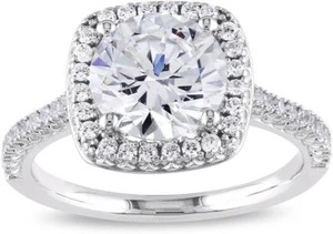 .925 Sterling Silver Cushion Cut Halo Solitaire Engagement Ring- 2.45 Cttw CZ - Picture 1 of 1
