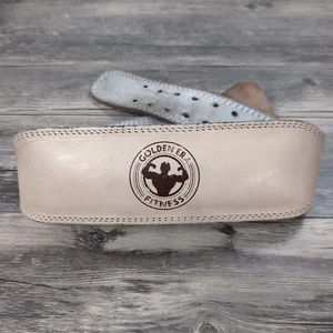 VTG Golden Era Leather Powerlifting Belt Weight Training Fitness Gym Sz M Beige - Picture 1 of 11