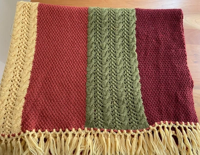 Manta de lana tejida a mano vintage colores otoño con flecos 44x75 Foto 1 de 4