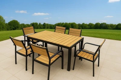 Gartengarnitur 7-tlg. Sitzgruppe Gartenmöbel Sitzgarnitur Tisch Stuhl Wood Braun - Bild 1 von 4