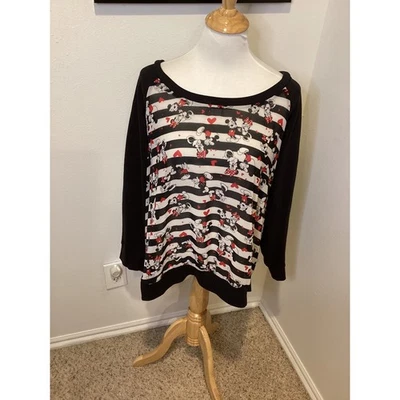 Disney Minnie Mouse女式黑色条纹透明拼接纽扣上衣 — 第 1/4 张图片