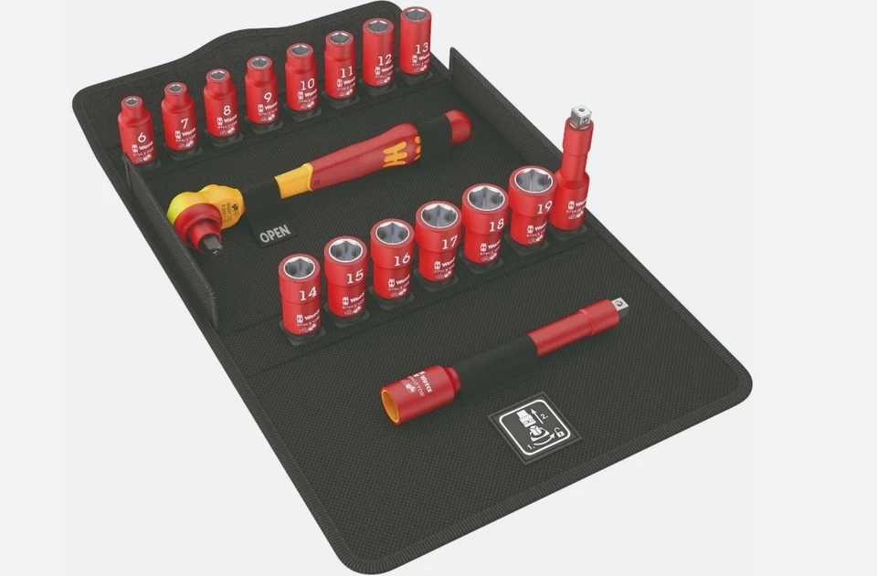 Wera 8100 SB VDE Insulated Socket Wrench Set 3/8" Drive 17 Pieces 05004970001 - Image 1 of 1