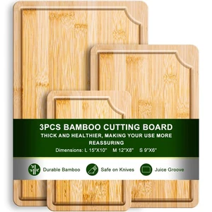 Cutting Board-3 piece set, Kitchen Cutting Board with juice slot and built-in... - Picture 1 of 7