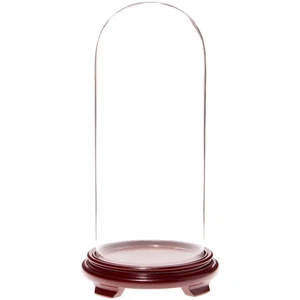 Plymor 5.5" x 13" Glass Display Dome Cloche (Red Wood Veneer Footed Base) - Picture 1 of 2