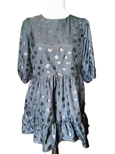 Vestido Ann Taylor XSP Negro Mangas Hasta el Codo Mate y Brillante Look Volantes Dobladillo - Imagen 1 de 4