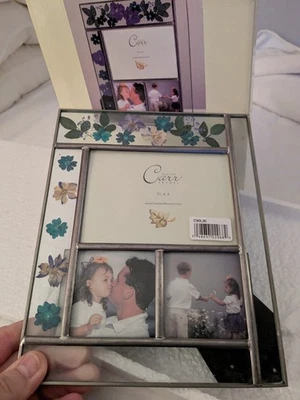 Carr Pressed Flowers Glass Picture Frame Collage Holds 3 Photos Leaded Bohemian - Image 1 of 4