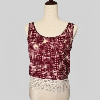 Vintage Y2K crop top Lace Hem burgundy Soprano sz S boho festival bohemian 1000 - Image 1 of 4