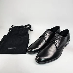 Dolce & Gabbana Dress Shoes Mens Size 7.5 Derby Plain Toe Black Made In Italy - Picture 1 of 20