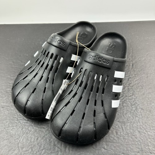 Adidas Adilette Clog Unisex US Uomo Taglia 12 Donna 13 Nero Bianco Sandalo Nuovo